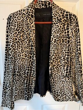 Zara Leopard-Print Blazer in Beige and Black